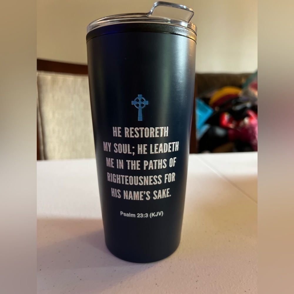 tumbler Cup Lid Custom A Mans Journey Psalms 23:3 KJV